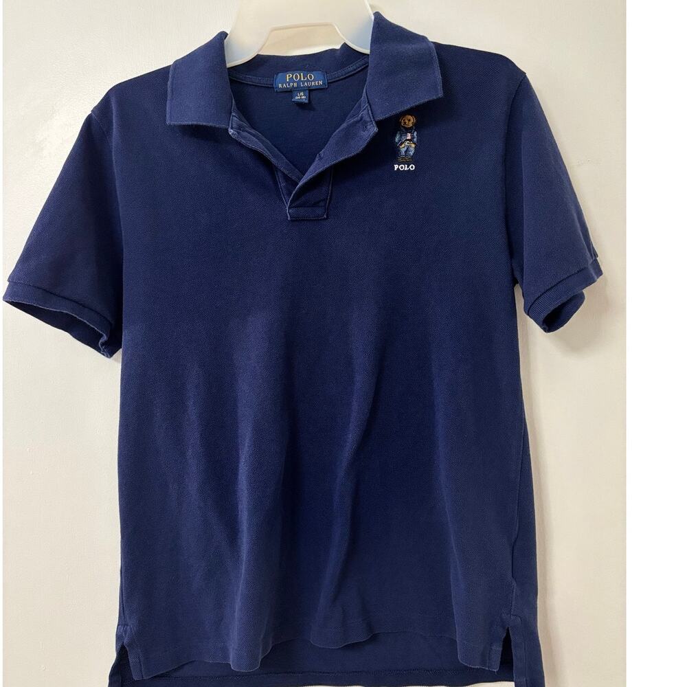 Boys Polo Ralph Lauren Navy Blue Polo Shirt Teddy Bear Logo Lg 14-16 Preppy